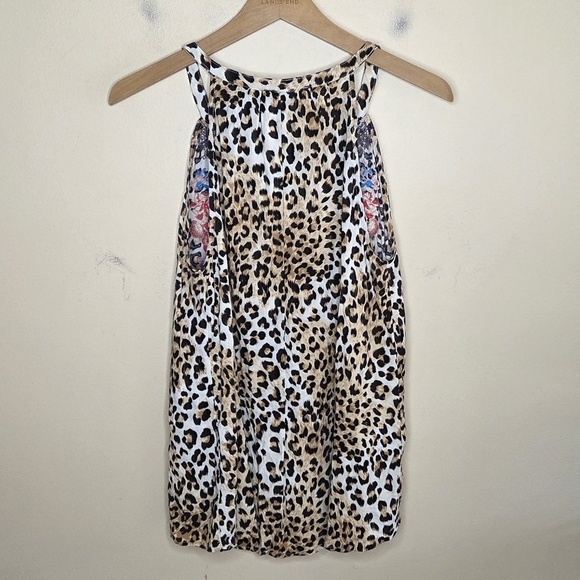 Savanna Jane | Rose Floral Embroidered Cheetah Print Halter Tank Top Size Small - Picture 4 of 5